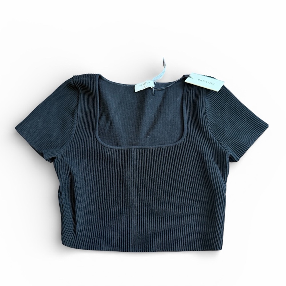 Babaton Square Neck Black Ribbed Shirt